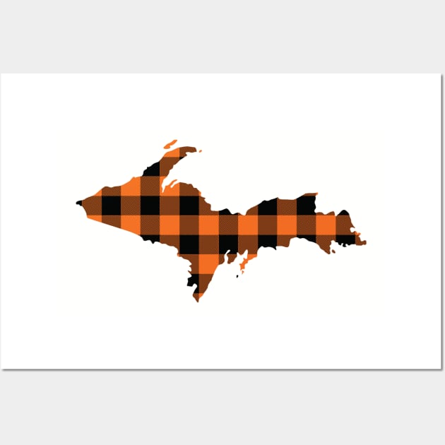 Upper Peninsula of Michigan Blaze Orange Flannel Wall Art by DoctorWatsonDesigns